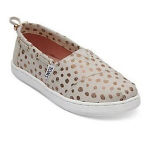 TOMS Kids Polka Dot Slip-On Shoes - Cream and Gold. New In Box